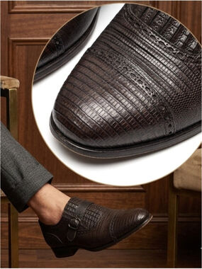 Fratelli Rossetti Brown Exotic Lizard Skin Monk Strap Dress Shoes Size 8
